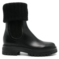 Bottes Noires Tricot Cuir Italie
