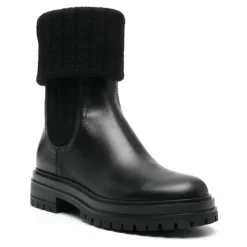 Bottes Noires Tricot Cuir Italie