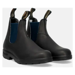 Bottines Chelsea en cuir noir avec élastiques latéraux bleu marine