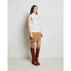 Boxy Knit Dress with Bicolor Band and Gold Buttons