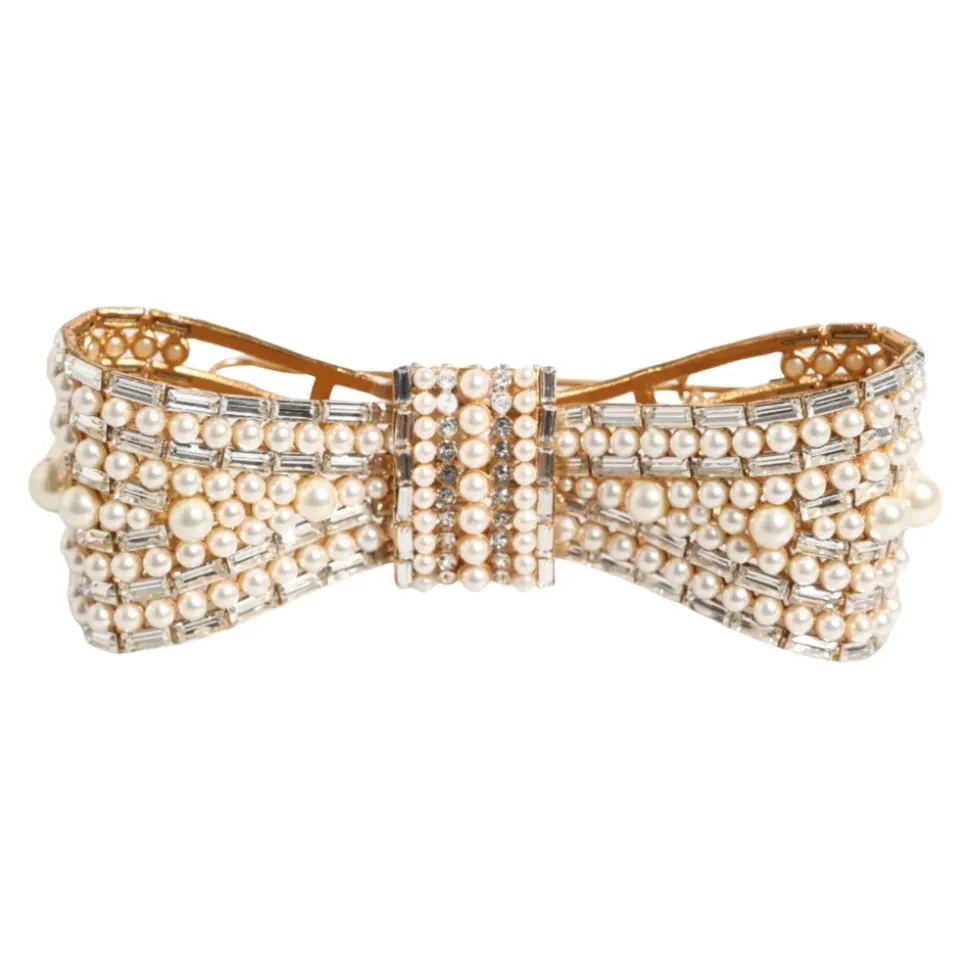 Broche Or Laiton Cristal Verre Fausse Perle