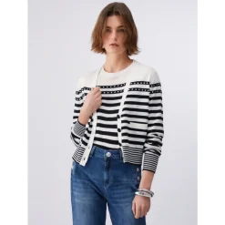 Cardigan à rayures et appliqués bijou