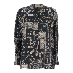 Chemise en Soie Imprimée à Col Montant