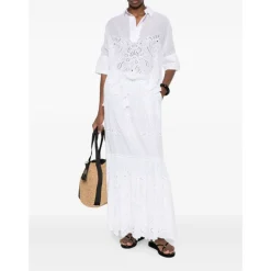 Eyelet Tiered Maxi Skirt