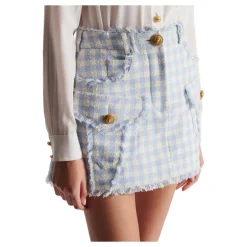 Gingham tweed A-line skirt