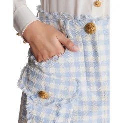 Gingham tweed A-line skirt