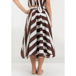 Jupe midi évasée en coton à rayures avec taille haute