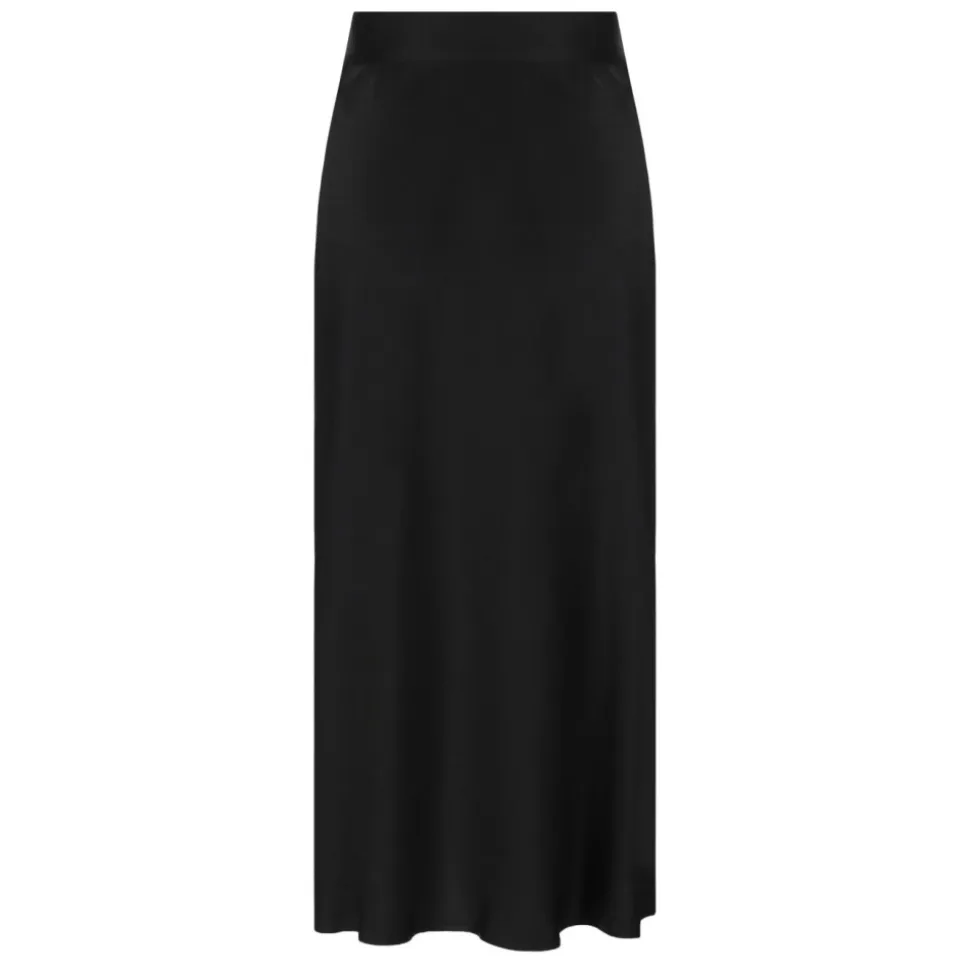 Jupe Midi Évasée en Satin Noir