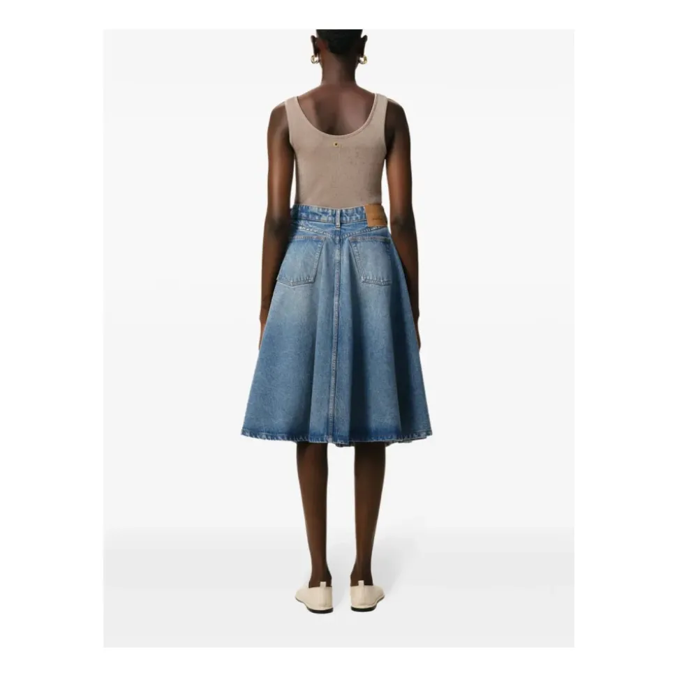 Jupe Évasée Composition Coton Bleu