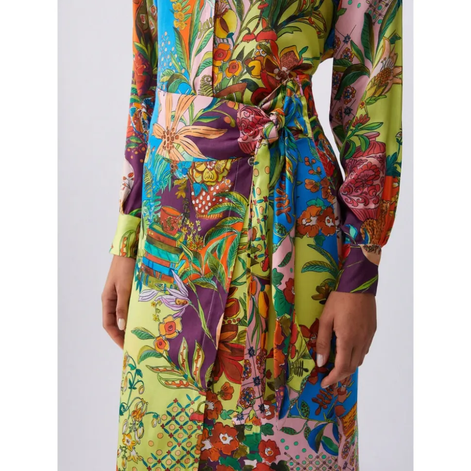 Long Printed Satin Skirt