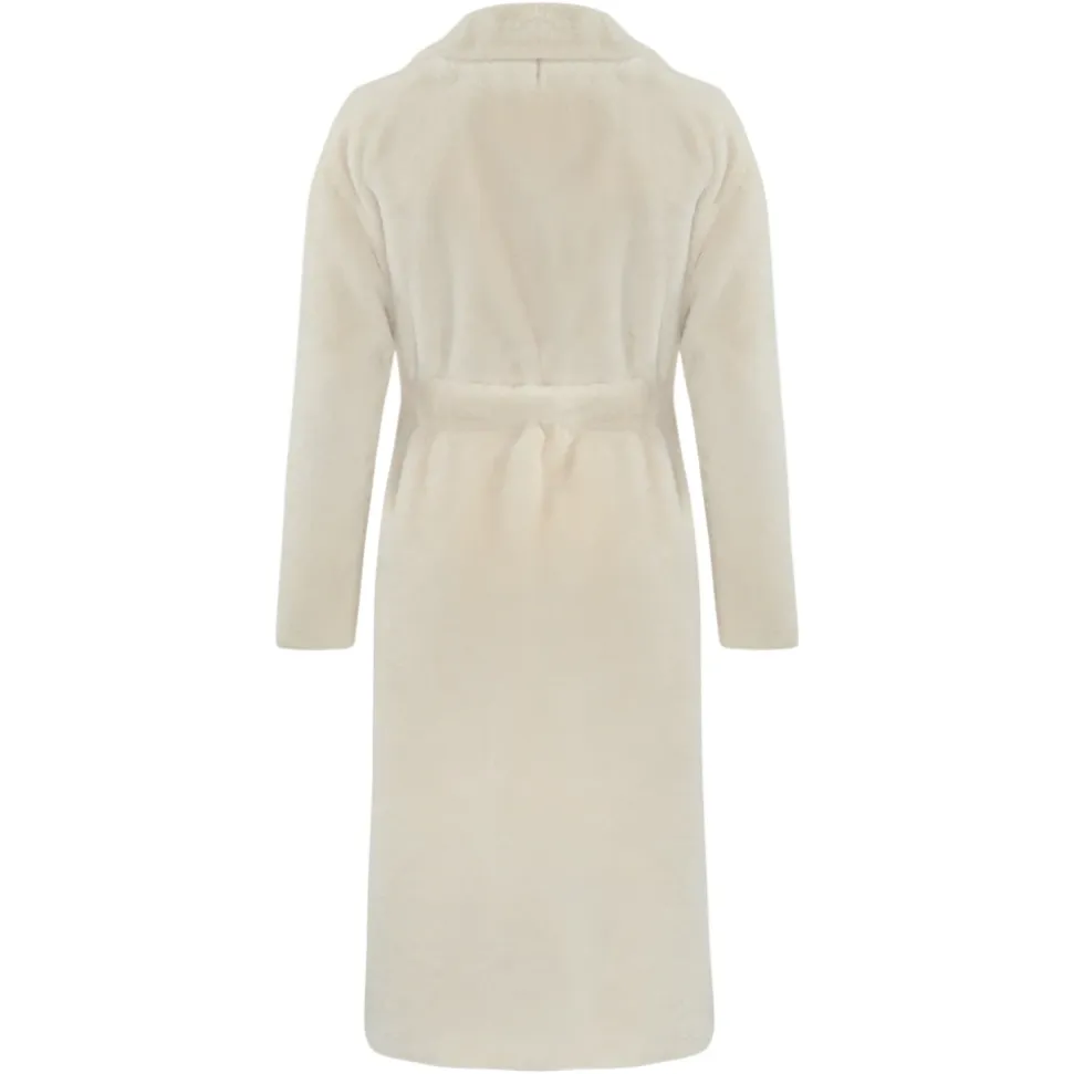 Manteau Blanc en Fausse Fourrure Col en V