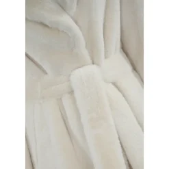 Manteau Blanc en Fausse Fourrure Col en V