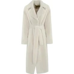 Manteau Blanc en Fausse Fourrure Col en V
