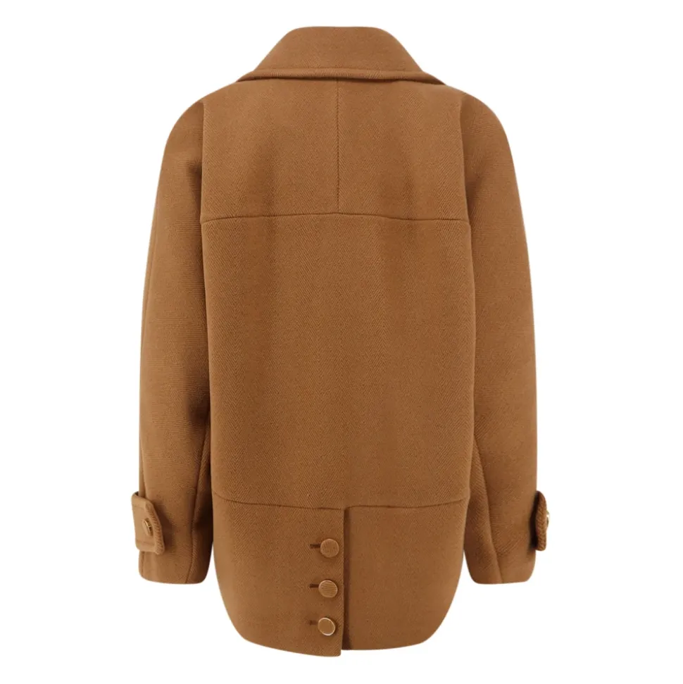 Manteau court en laine à chevrons double boutonnage