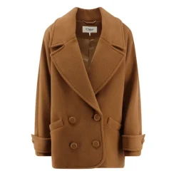 Manteau court en laine à chevrons double boutonnage