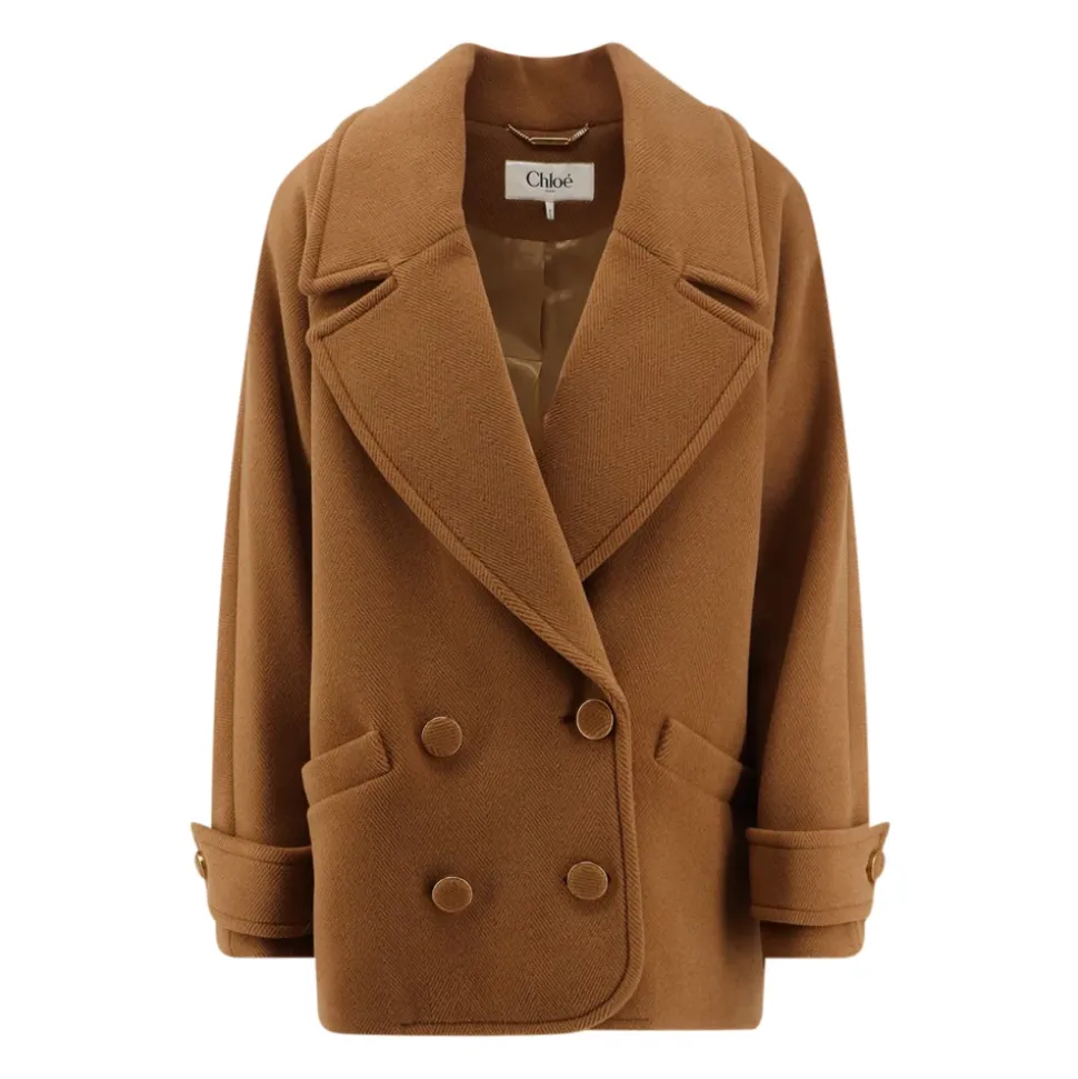 Manteau court en laine à chevrons double boutonnage