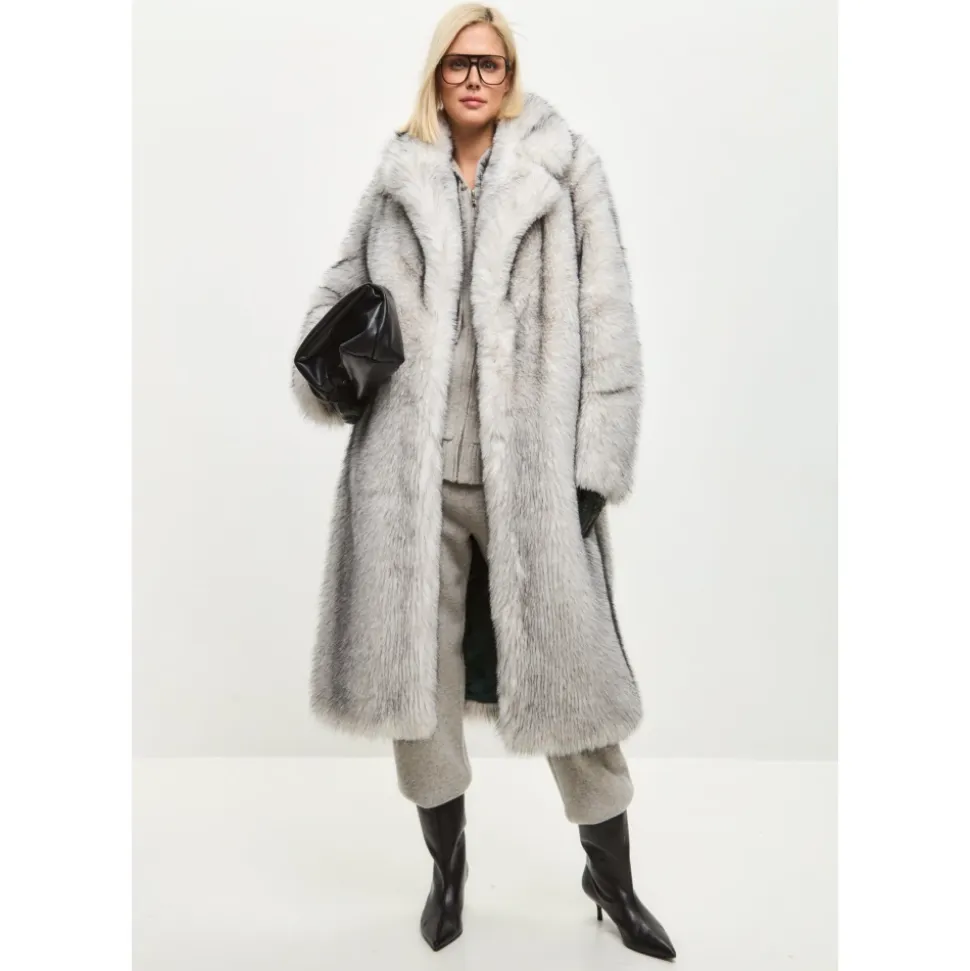 Manteau en fausse fourrure luxueux Natalie - Gris