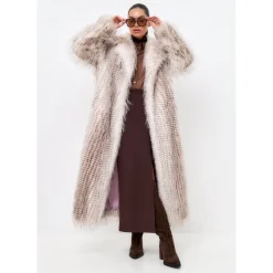 Manteau Long Ceinturé en Fausse Fourrure