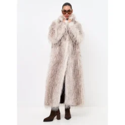 Manteau Long Ceinturé en Fausse Fourrure