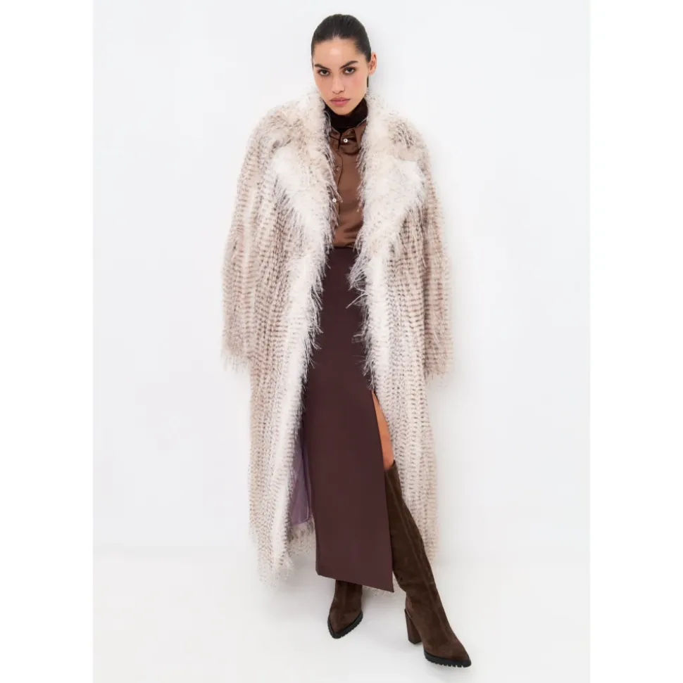 Manteau Long Ceinturé en Fausse Fourrure