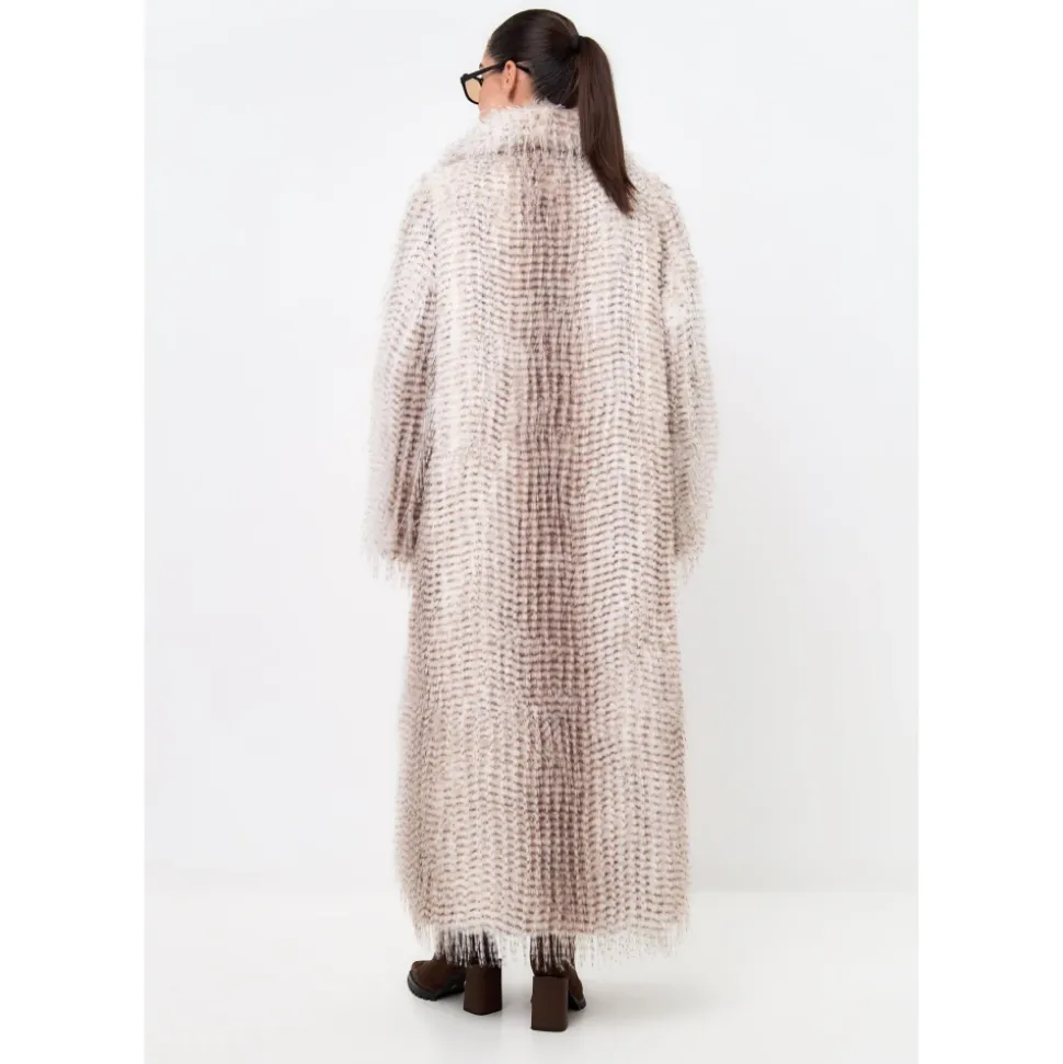 Manteau Long Ceinturé en Fausse Fourrure