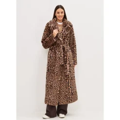 Manteau Long d`Hiver à Imprimé Animal