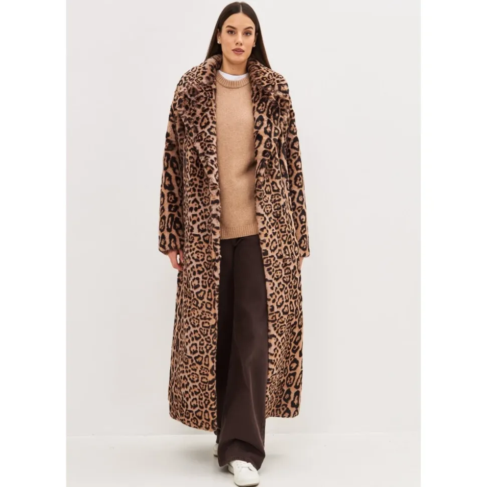 Manteau Long d`Hiver à Imprimé Animal