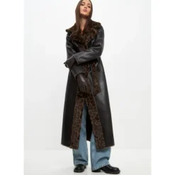 Manteau Long d`Hiver Réversible en Fausse Fourrure