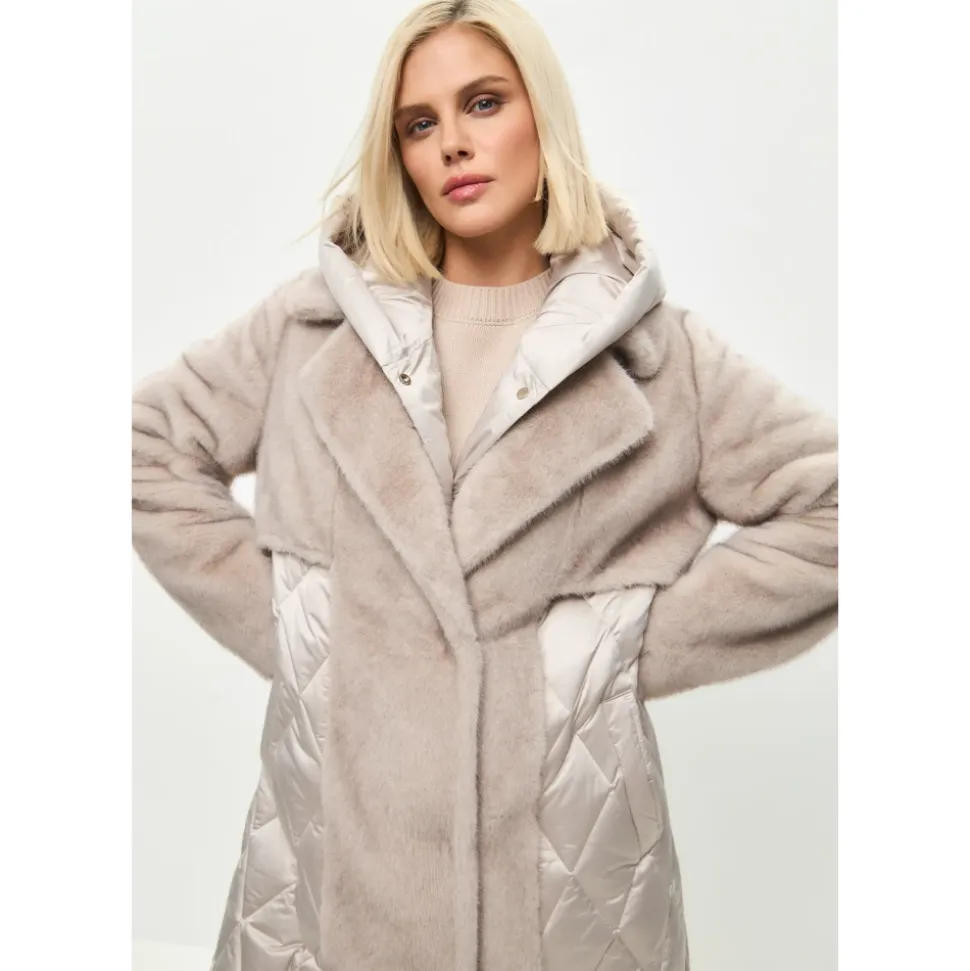 Manteau matelassé en fausse fourrure perle avec ceinture