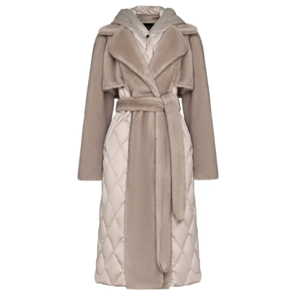 Manteau matelassé en fausse fourrure perle avec ceinture