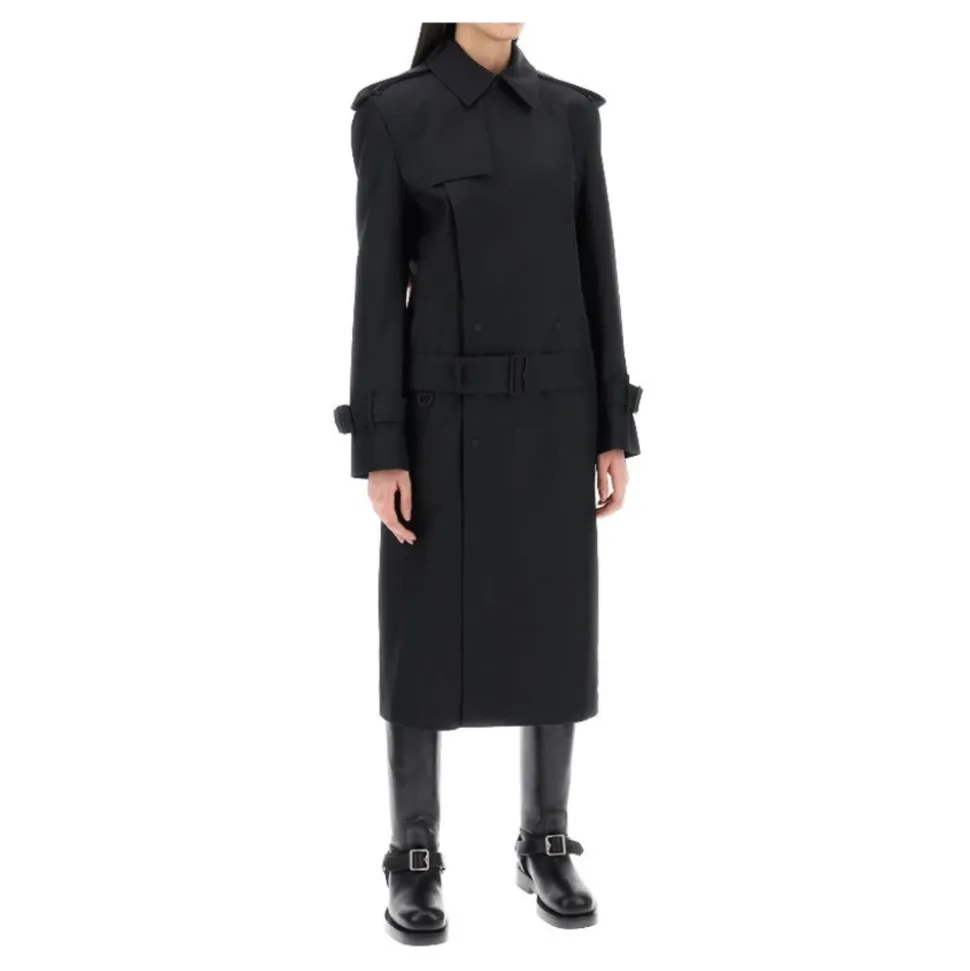 Manteau Trench en Soie Noire AW24