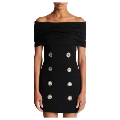 Mini-robe en jersey froncé ornée à épaules dénudées Balmain