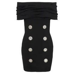 Mini-robe en jersey froncé ornée à épaules dénudées Balmain