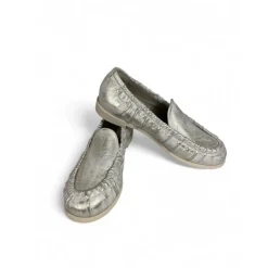 Mocassins Argent Slip-On en Cuir Brossé
