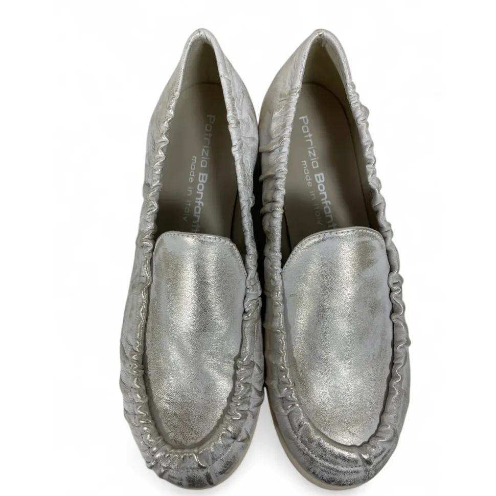 Mocassins Argent Slip-On en Cuir Brossé