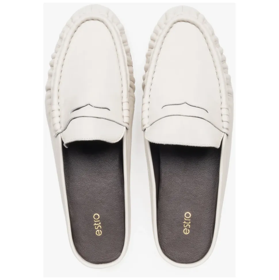 Mules plates en cuir blanc laiteux à bout fermé Estro ER00119866 pour femme