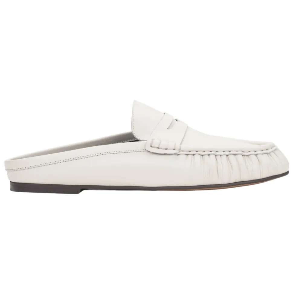 Mules plates en cuir blanc laiteux à bout fermé Estro ER00119866 pour femme