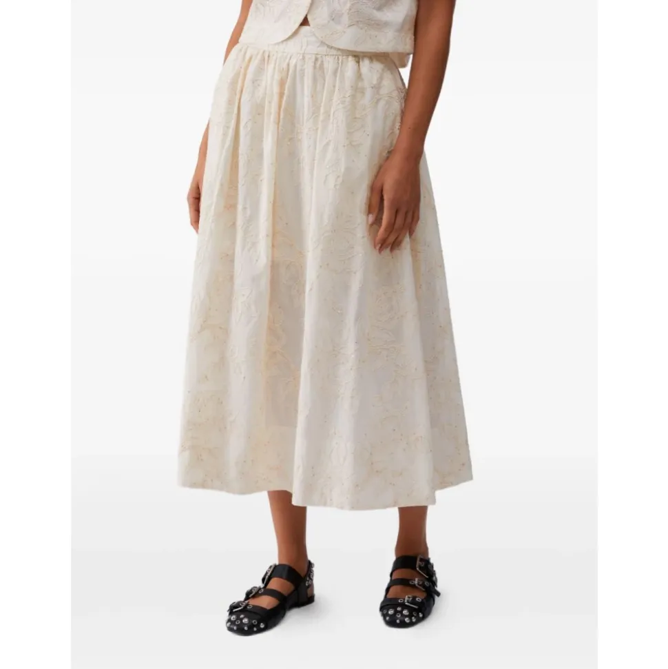 Natural Flower Sequi Midi Skirt
