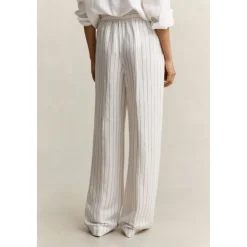 Pantalon droit rayé en lin mélangé