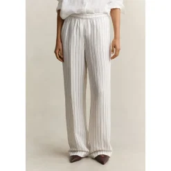 Pantalon droit rayé en lin mélangé