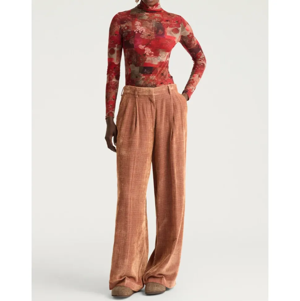 Pantalon long à jambes larges en velours côtelé travaillé