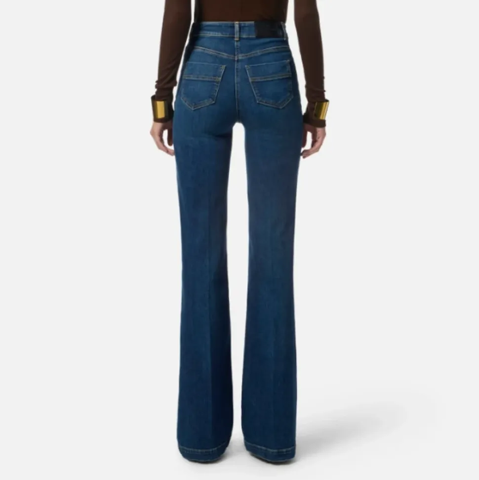Pantalon Palazzo en Denim avec Boutons Dorés