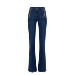 Pantalon Palazzo en Denim avec Boutons Dorés