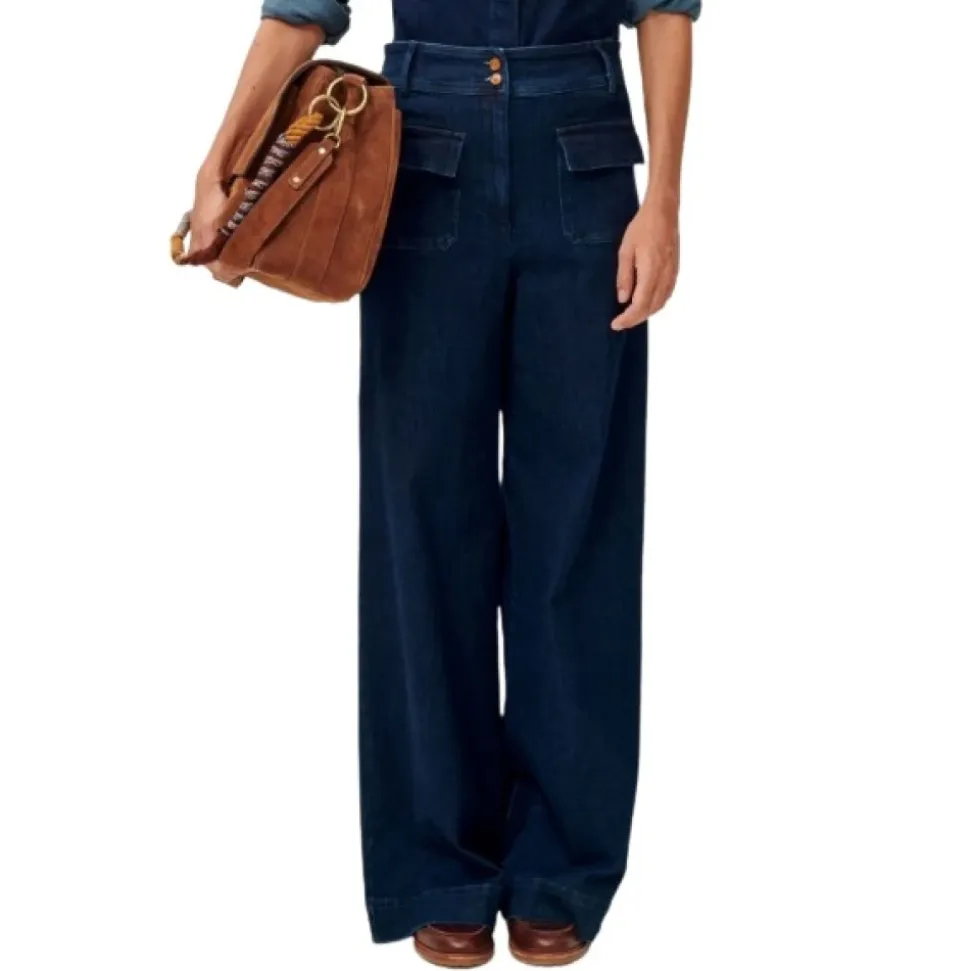 Pantalon évasé taille haute en denim