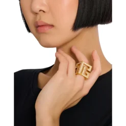 PB 3D Rhinestone Cube Ring