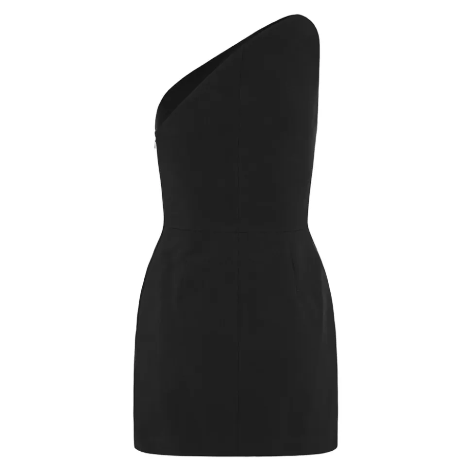 Robe courte asymétrique à épaules dénudées et broderies de cristaux
