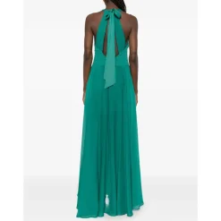 Robe Longue à Fleurs Appliquées et Col Halter