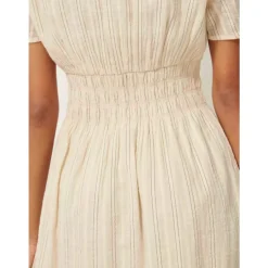 Robe Midi Boutonnée avec Taille Smockée