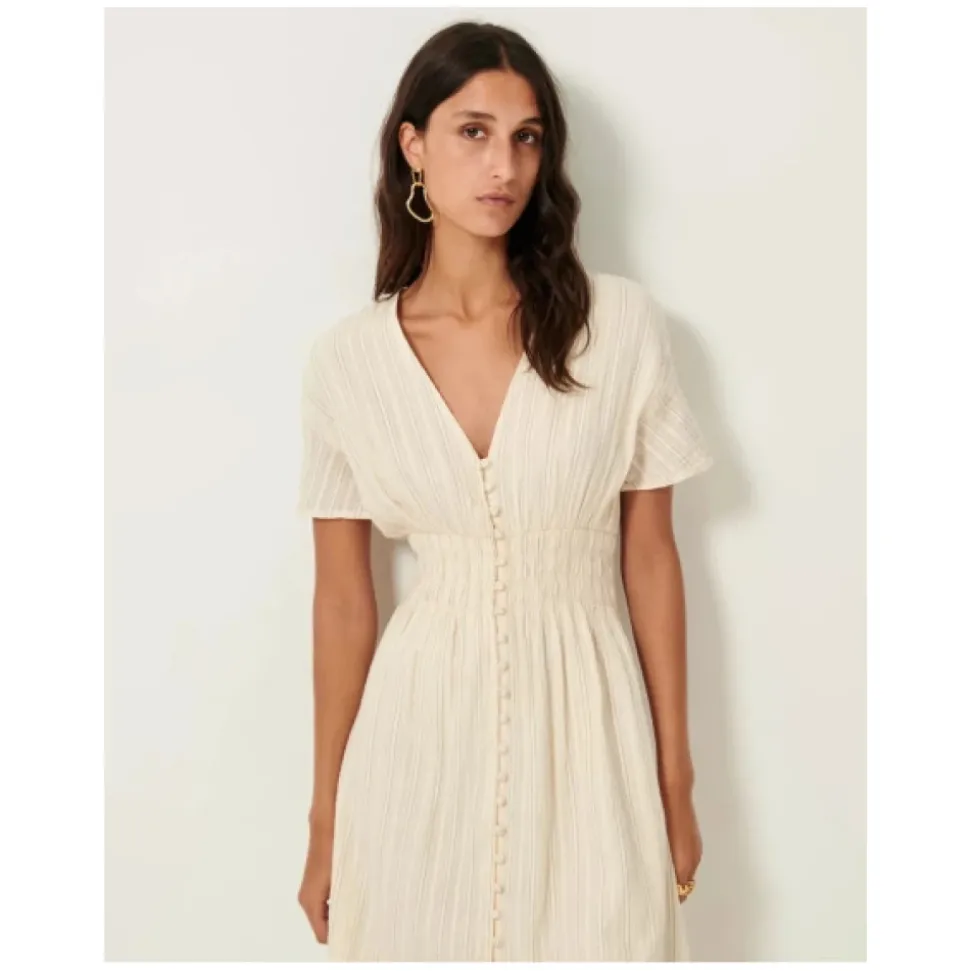 Robe Midi Boutonnée avec Taille Smockée
