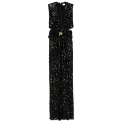 Robe Noire Sans Manches à Col V et Détails Découpés